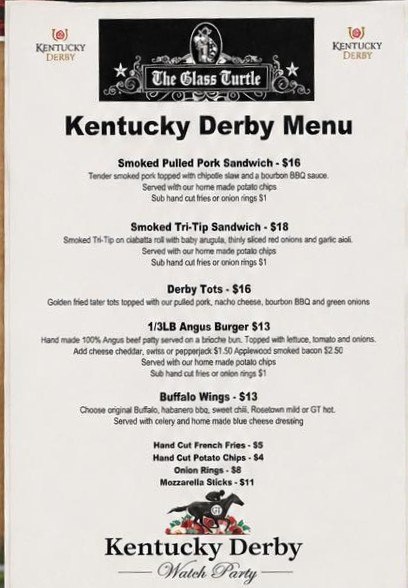 Glass Turtle Kentucky Derby Watch Party Menu