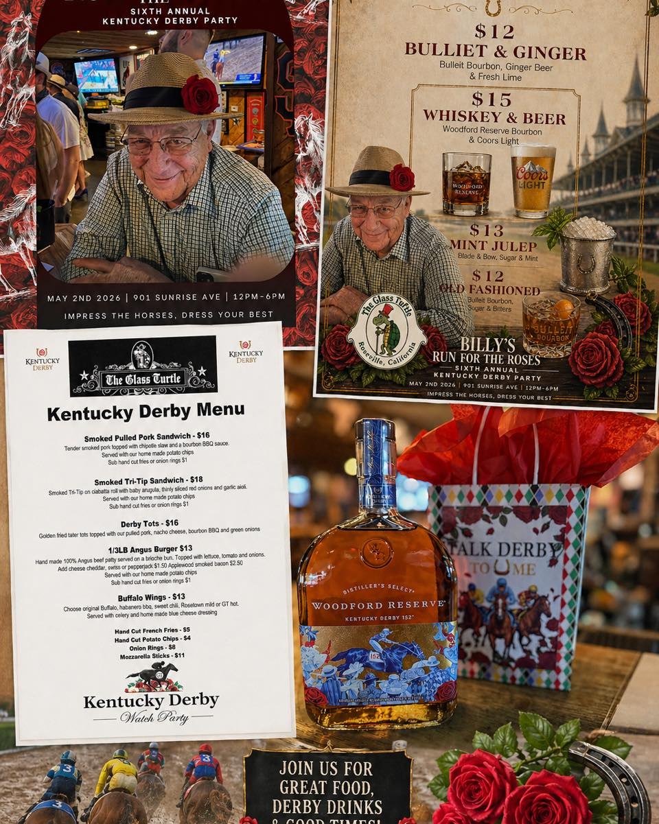 6th Annual Kentucky Derby Party at The Glass Turtle — Saturday May 2, 2026, 12pm–6pm, 901 Sunrise Ave Roseville CA